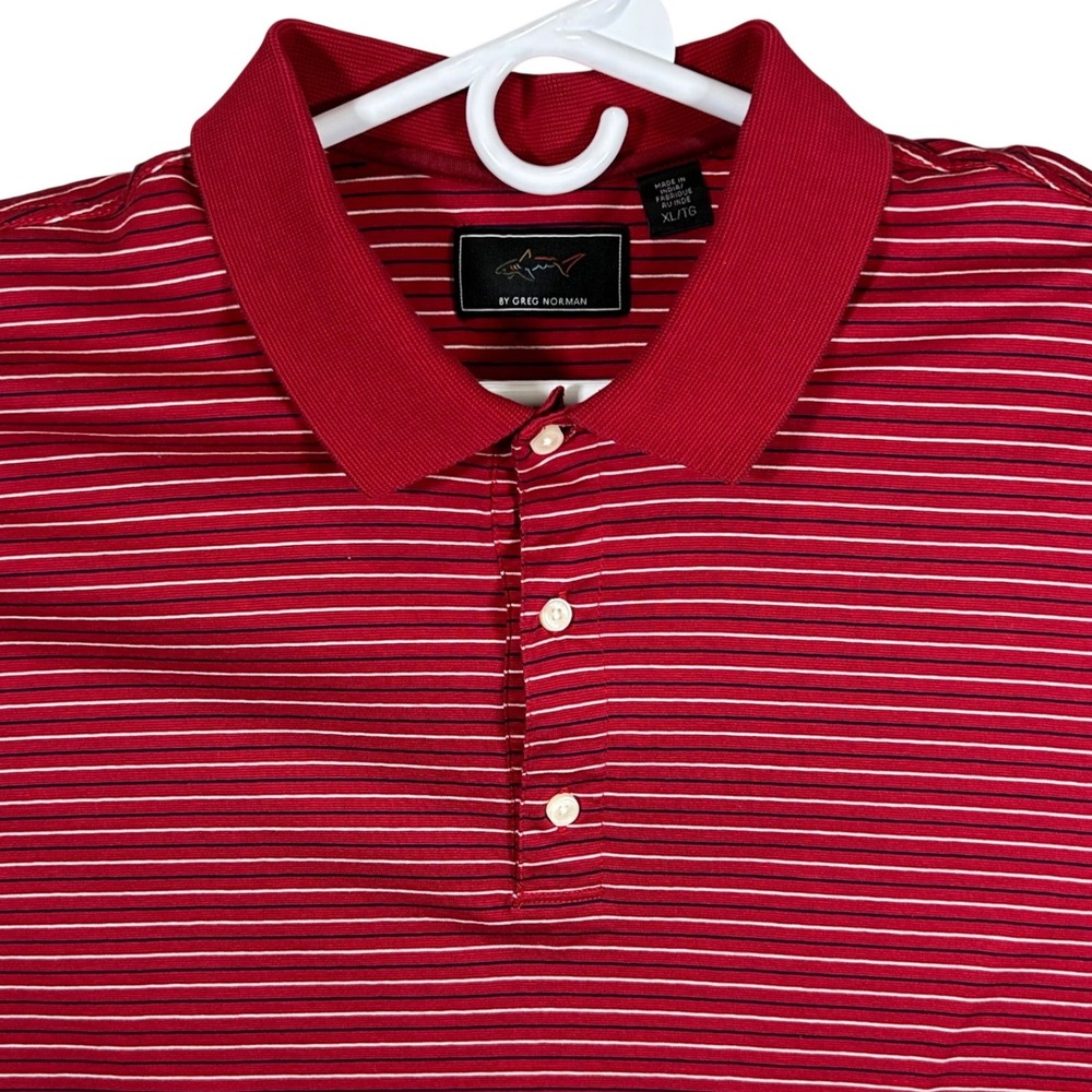 Greg Norman Mens XL Red Striped Short‎ Sleeve Cotton Golf Polo Shirt